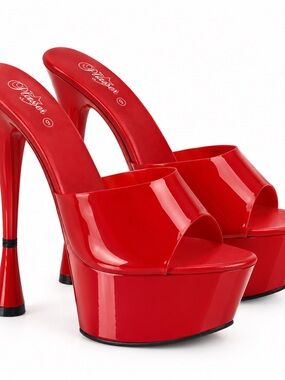 SHEIN Red Patent Platform Mule Heels with High Stiletto